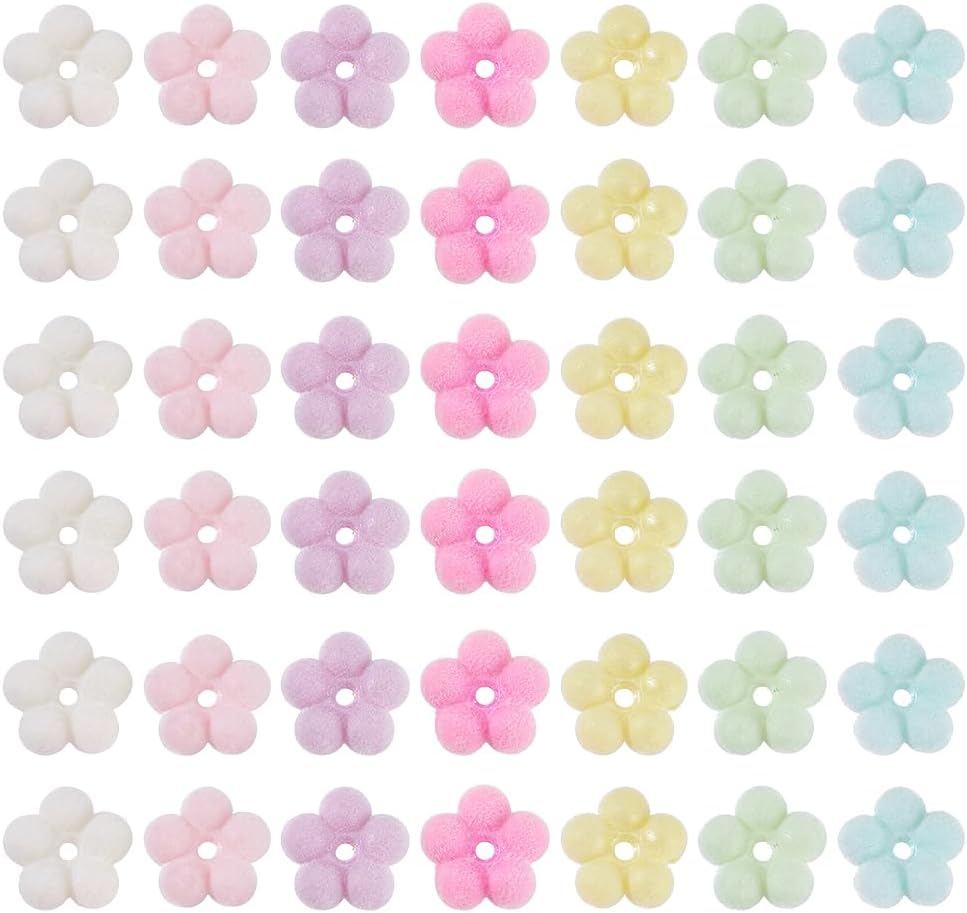 AHANDMAKER 60Pcs 15mm Bubblegum Beads for Pens, Flower Shape Flocking Acrylic Bead Colorful Chunky Beads for DIY Beadable Pens Jewelry Making Bracelets Necklaces Earrings Keychains Crafts