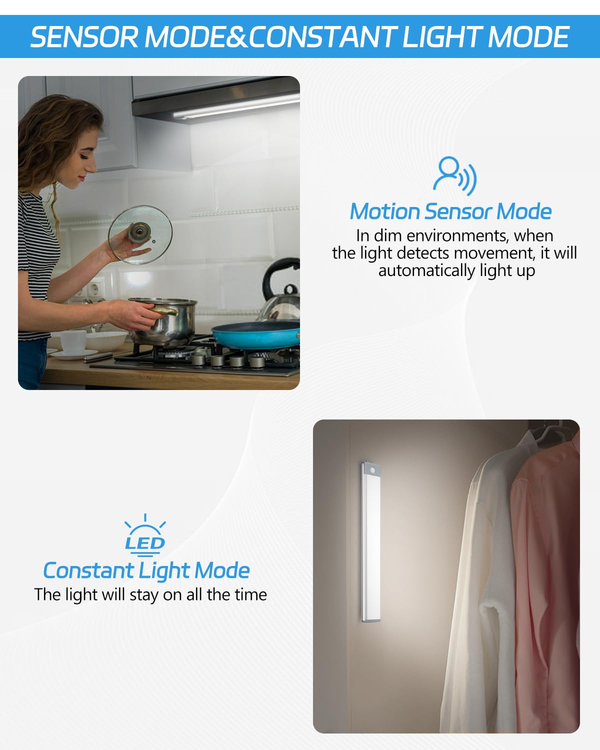Lampe De Placard Rechargeable USB-C - Détection De Mouvement - 350 Lumens - 2500 MAh - Parfaite Pour Cuisine, Armoire, Escalier