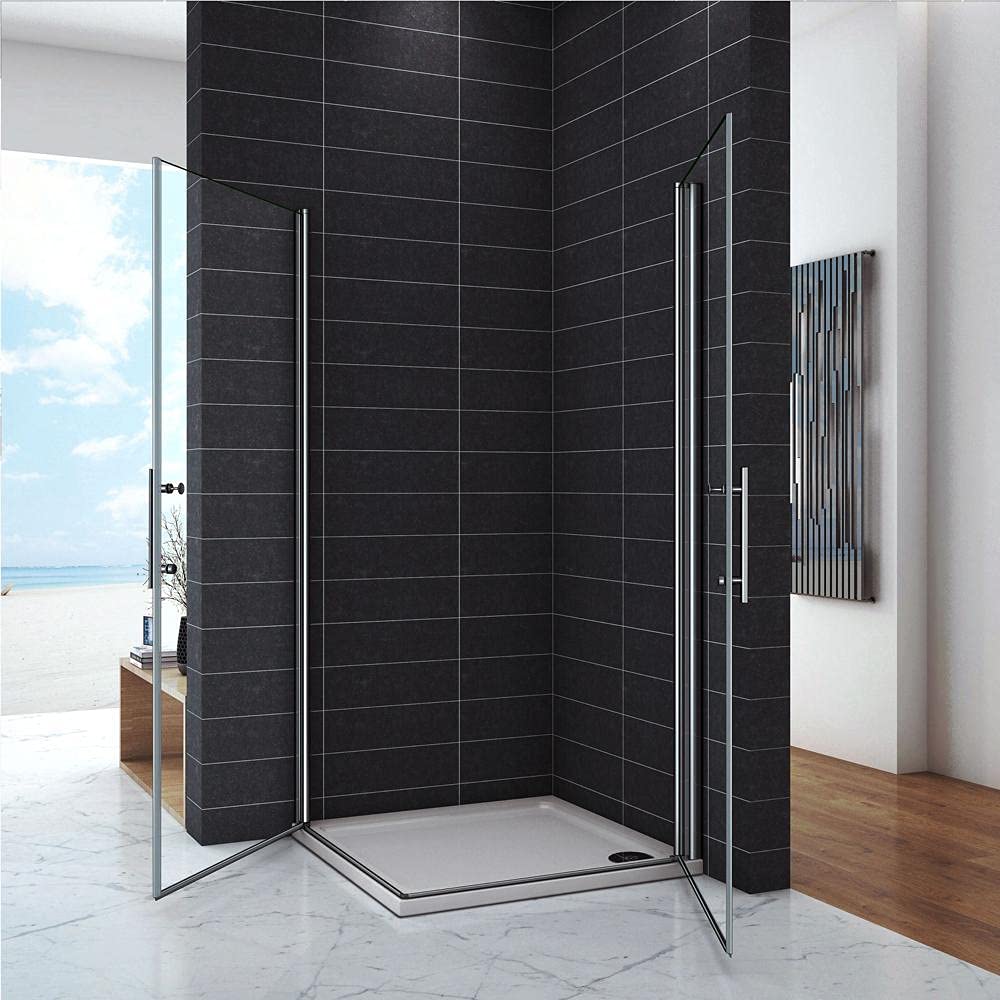 Box Doccia Angolare 187cm 2 Ante Porte Battente Vetro 6mm 80x80cm Cromo