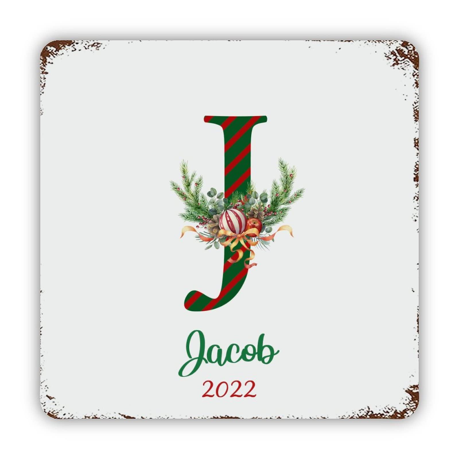 Personalized Name Custom Initial Letter J Aluminum Tin Sign 12x12 Inch Waterproof Vintage Metal Sign for School Office Classroom Gate Garage Garden Home Wall Decoration Housewarming Gifts
