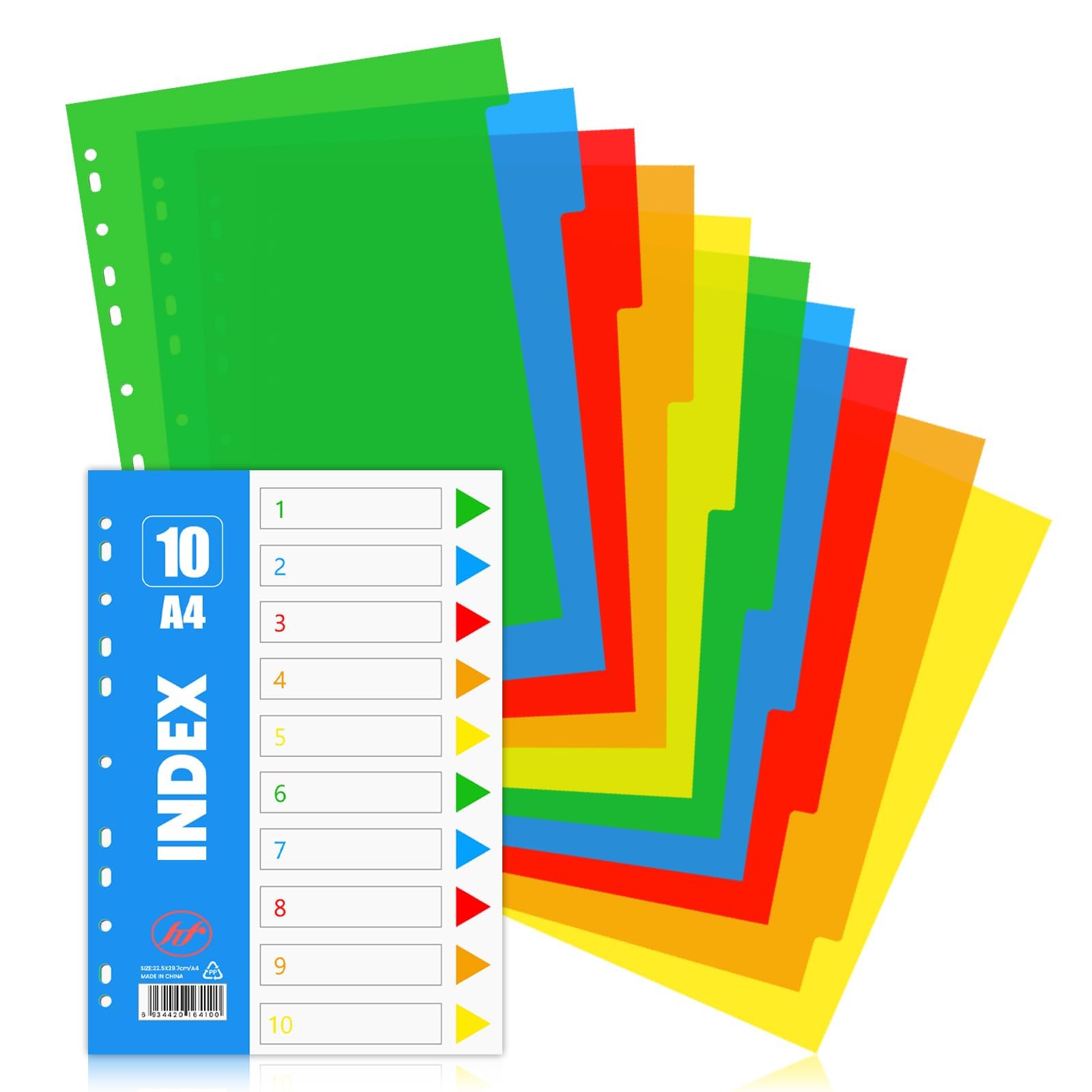 CEYOME 10 Pack Folder Dividers, 5 Color PP Plastic for Ring Binders