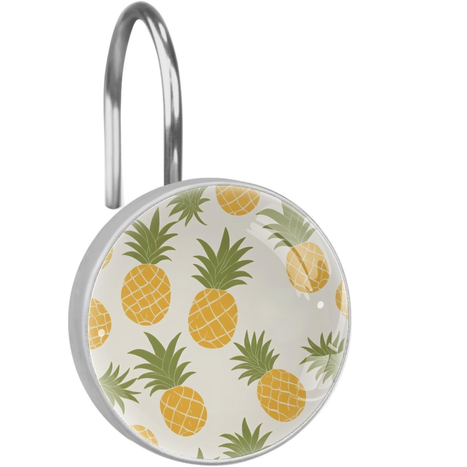 VAPOKF Decorative Shower Curtain Hook, Pineapple Print Rustproof Stainless Steel Shower Curtain Hook for Bathroom, Shower Curtain Hangers for Shower Rod