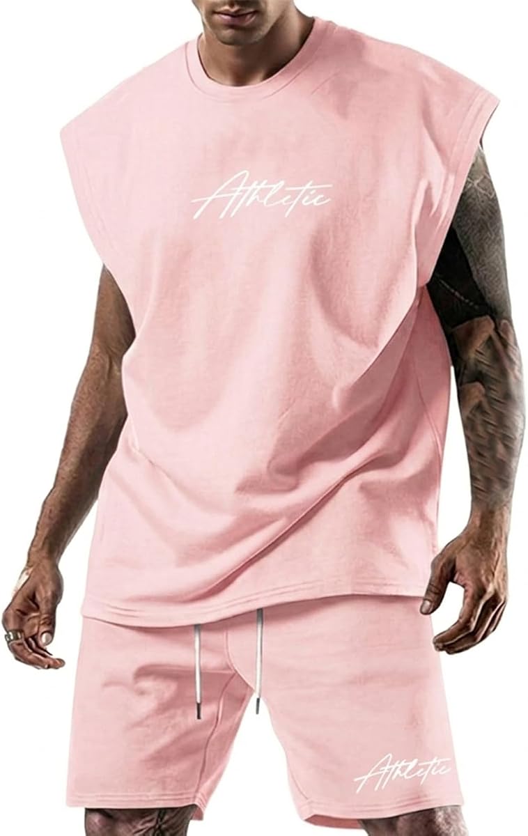 Lexiart Mens Sleeveless Muscle Tee & Short Sets Oversize Lightweight Gym Workout Sports 2 Piece Sweatsuit Summer Beach Casual