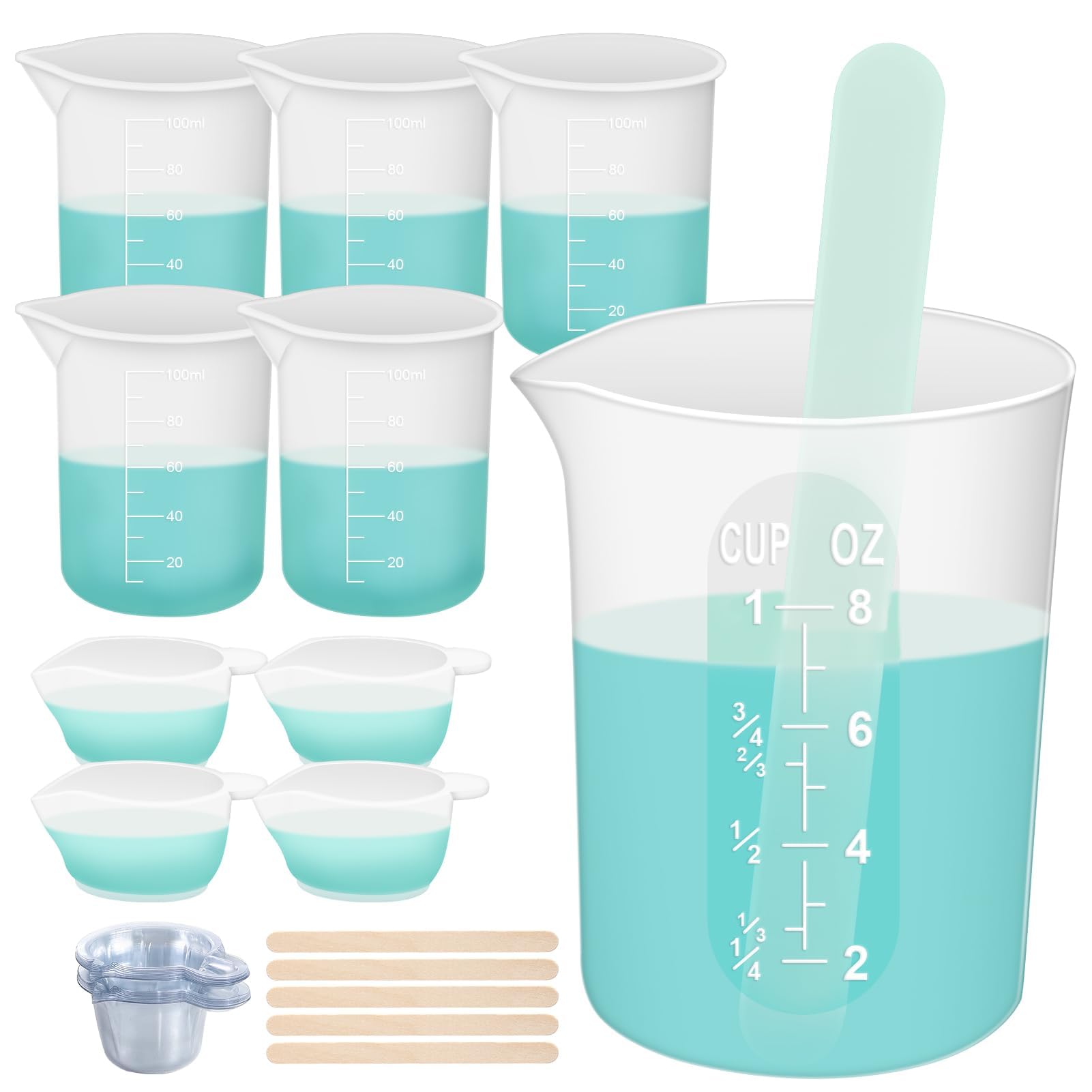 Resiners36PCS Silicone Measuring Cup Tool Kit - 250ml/8oz &100ml Resin Mixing Cup, Silicone Stir Sticks Pipettes,Easy to Clean,Non-toxic Epoxy Resin Supplies for Molds,Paint,Jewelry Making