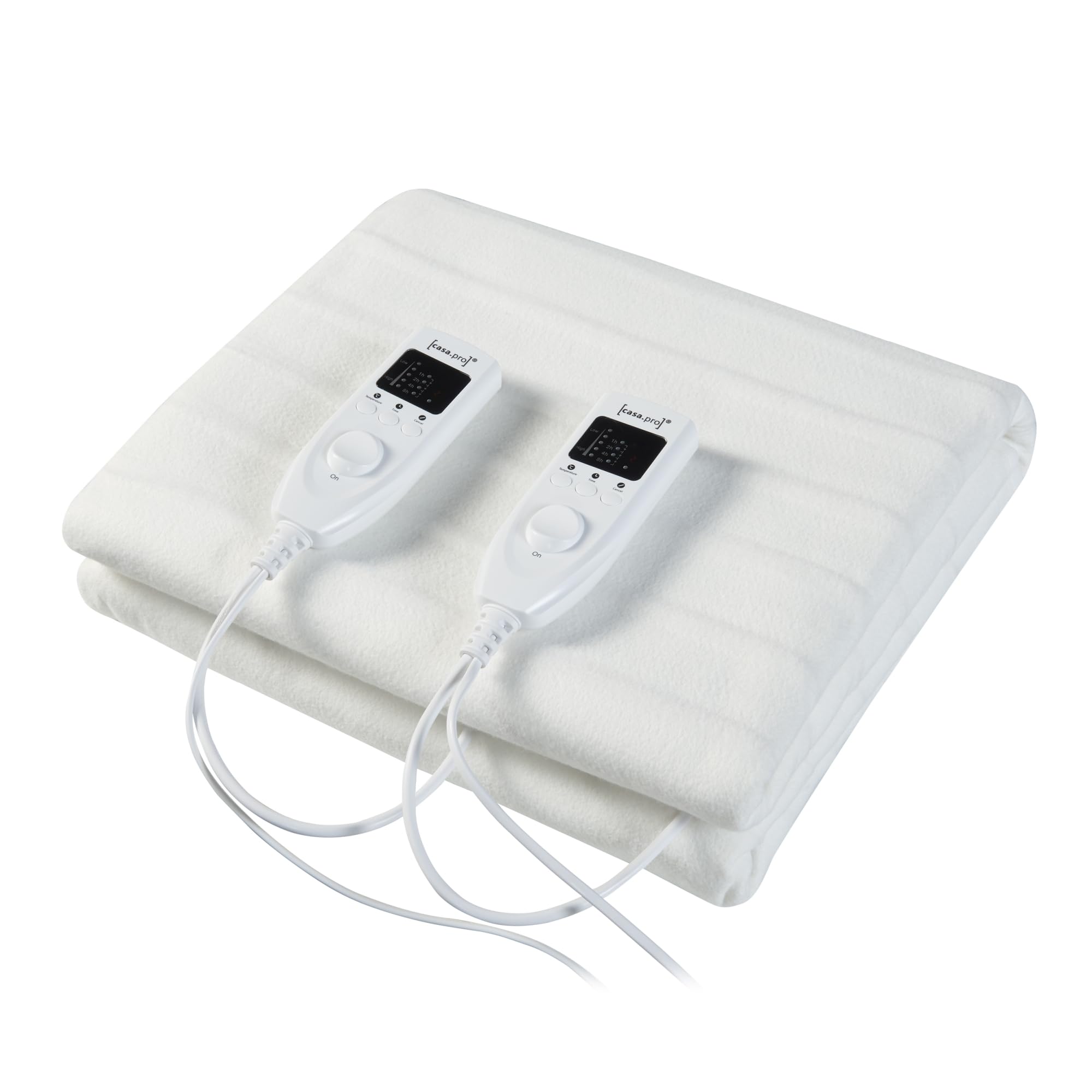 Couverture Chauffante Électrique pour 2 Personnes avec 2 Télécommandes Amovibles 3 Niveaux de Température Protection Anti Sur-Chauffe Polyester 160 x 140 cm Blanc