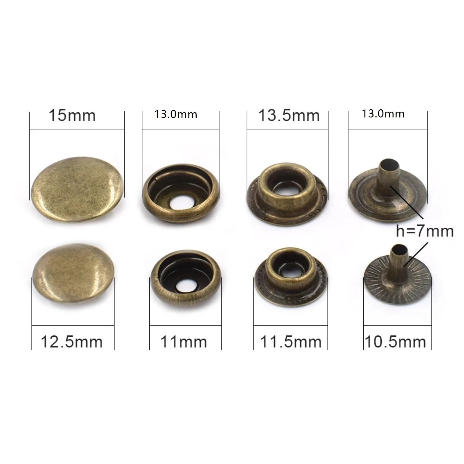 Snap Fasteners Botón Die Molde especial for máquina de botones (12 mm) | Moldes a presión for botones de cierres a presión, 12,5/15mm(50 sets and molds-01,12.5mm)