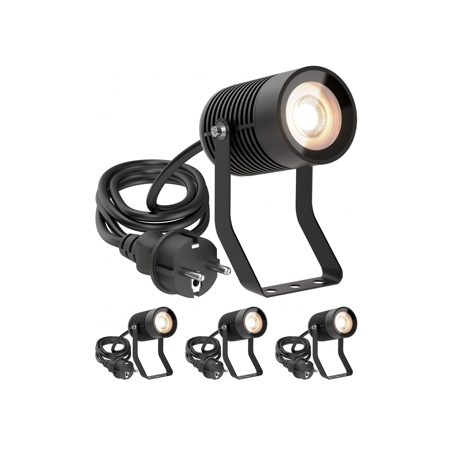 ledscom.de 4x Gartenstrahler SHINGA für außen, IP65, Stecker, schwarz, 1x GU10 max. 15W