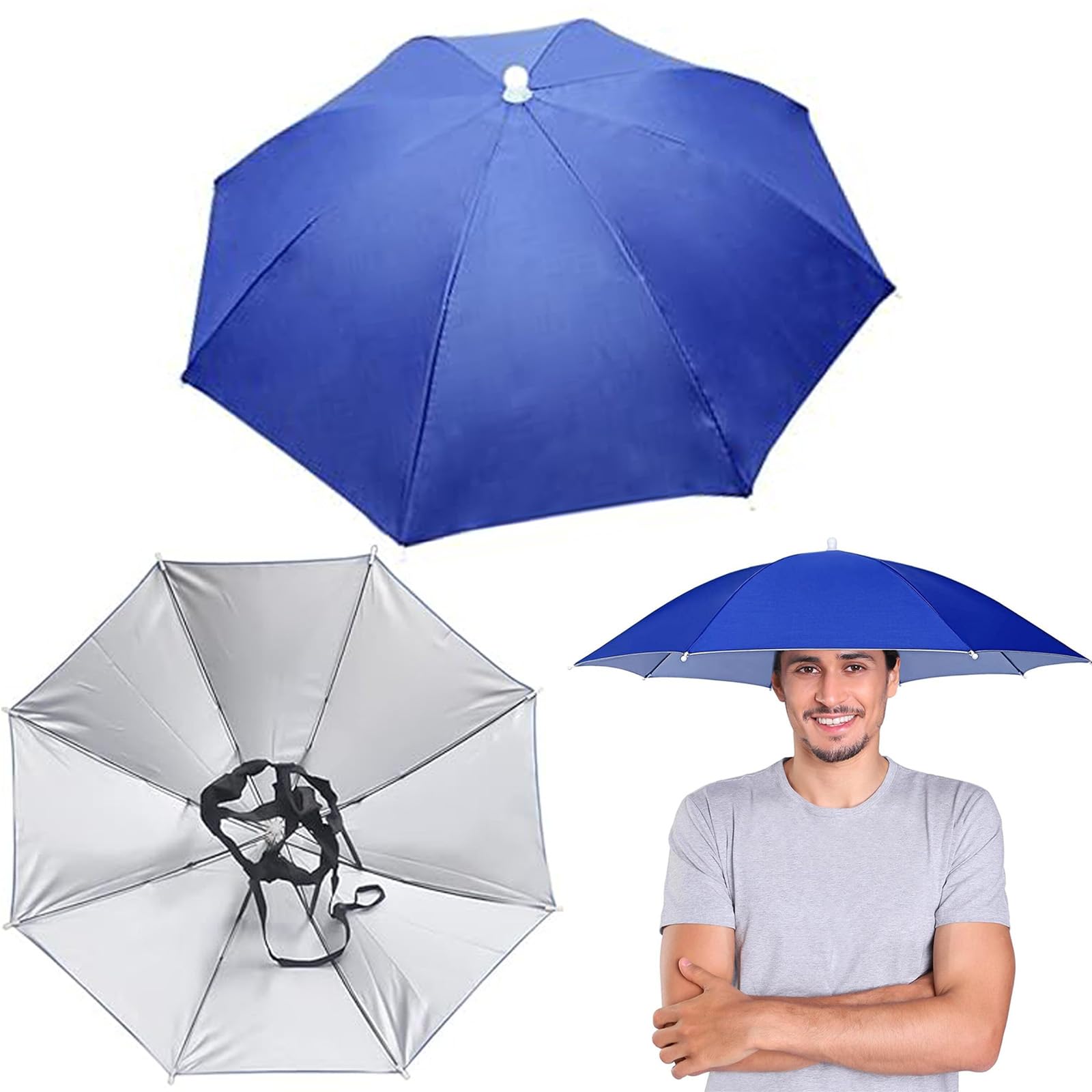 ALANX Umbrella Hat, Folding Headwear Sun/Rain Protection,Waterproof Parasol for Fishing, Head-Mounted Umbrella Cap, Hands Free,Outdoor,Gardening Beach Camping Party Sunshade Hat