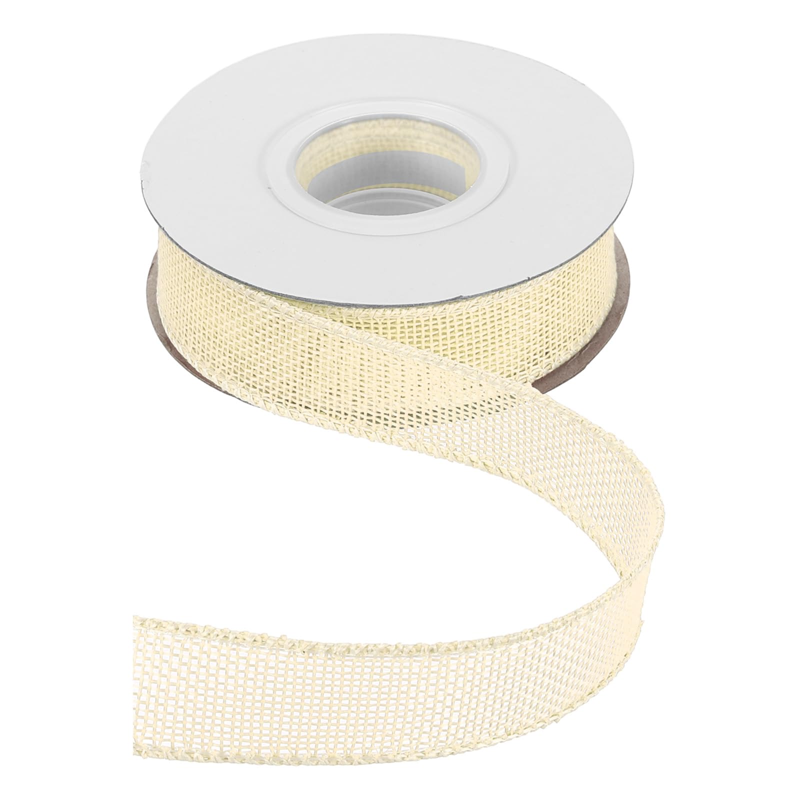 sourcing map Burlap Wired Ribbon 1" x 10 Yards Wired Edge Ribbon Cross Linen Woven Strap for Big Bow Wreath Holiday Parties Home and Outdoor Decoration, Light White — image 1