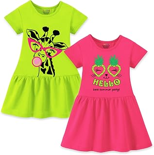 Trampoline Girls Midi Dress Combo | Half Sleeve Cotton Dresses with Fun Prints | Soft & Stylish Everyday Outfits for Kids... Price In India