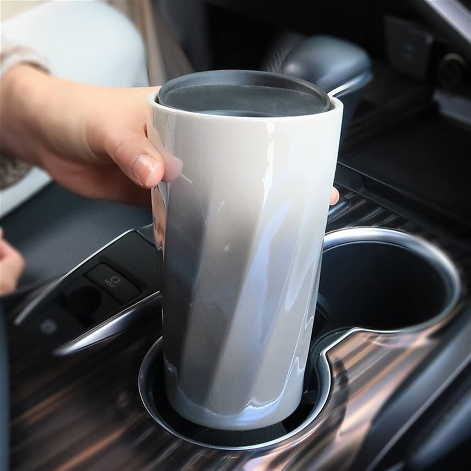 Becher 350ML Keramik Wasserbecher Autotasse Verbrühungsschutz Doppelschicht Becher Gradient Kaffeetasse mit Silikonabdeckung Kaffeetasse (Farbe: Gold)