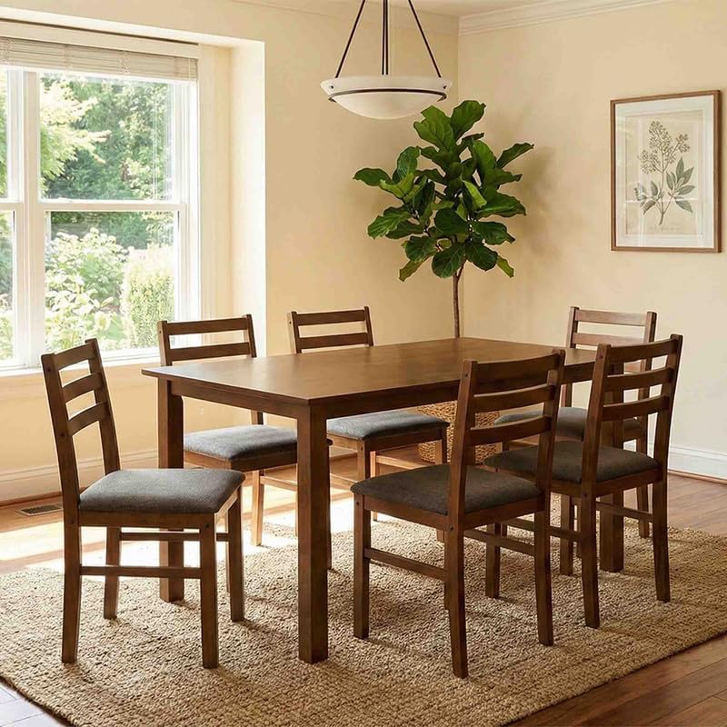Royaloak Maple Wooden 6 Seater Dining Table Set with Cushioned Chairs, Wooden Veneer Table Top, Solid Wood Thick Legs, 55mm Apron Support, Modern Sturdy Dining Furniture for Home & Dining Room-image-46