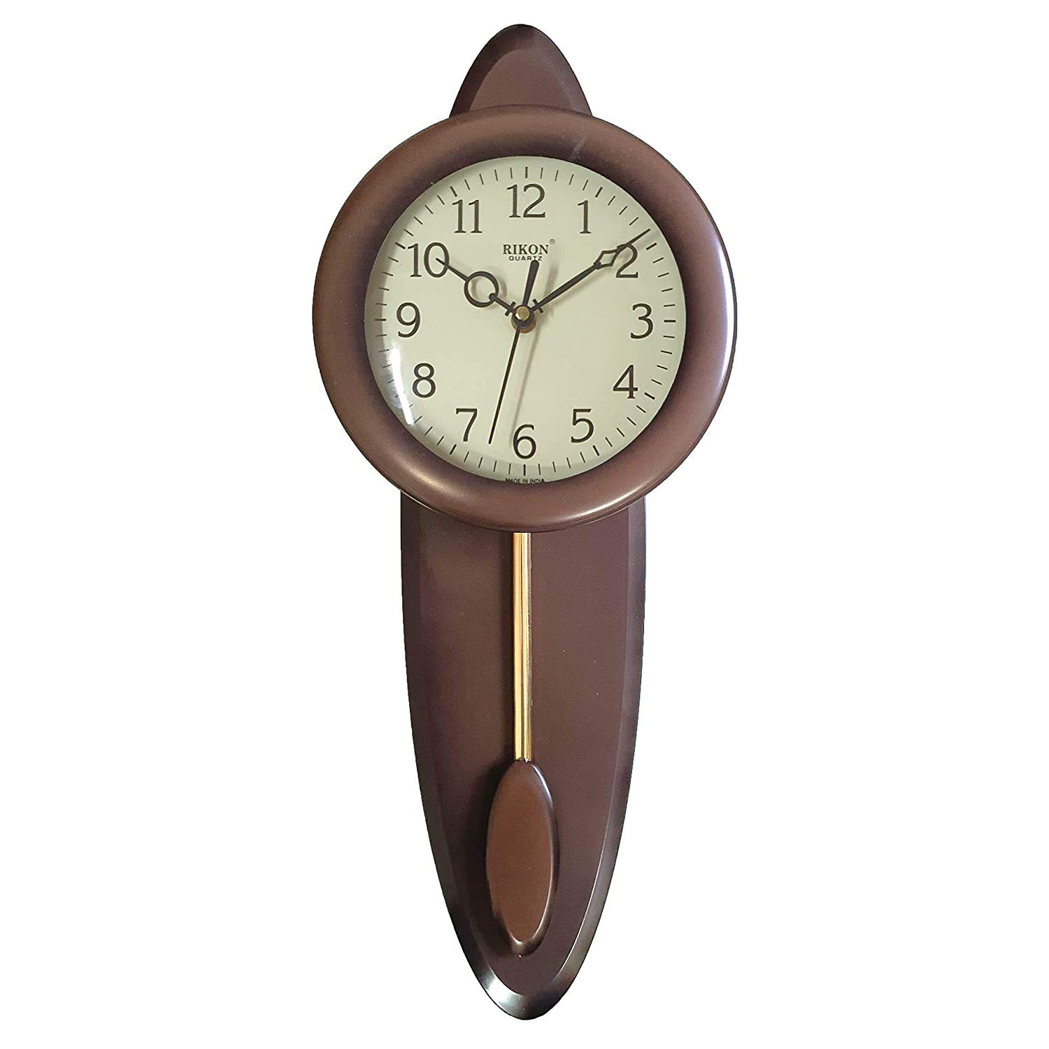 Buy Rikon Wooden Finished Plastic Pendulum Exclusive Wall Clock (Brown