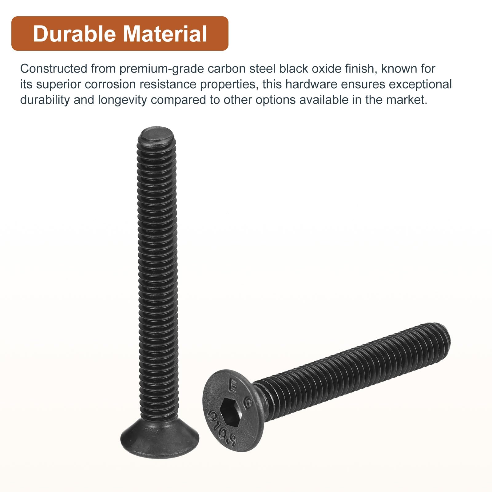DTGN M4-0.7x25mm Flat Head Socket Cap Screws, 50 Pack Hex Socket Flat Head Screws Carbon Steel Black Oxide, Full Thread - Image 3