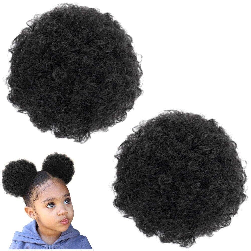 Fituenly Afro Puff Drawstring Ponytail for Girls Kids Small Size Synthetic Hair Buns Kinky Curly Hair Donut Chignon Accessories