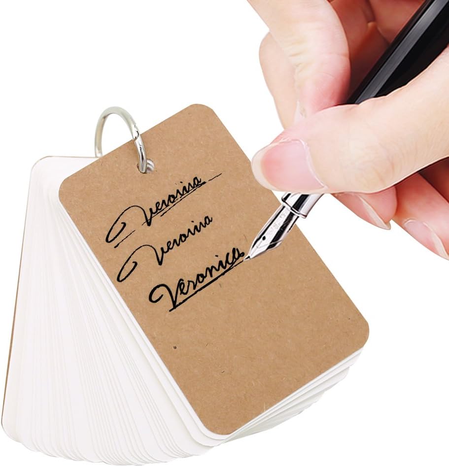 Koogel Index Cards,300 Pieces 2.2 x 3.5 Inches Flash Cards White Study Cards Note Cards Kraft Paper Cards Study Supplies with Binder Ring (50 Sheets per Set) : Office Products