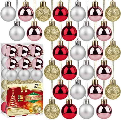 Ruisita 36 Pieces 30 mm Christmas Balls Decoration Shatterproof Christmas Tree Baubles Mini Christmas Hanging Ball for Holiday Wedding Party Decoration
