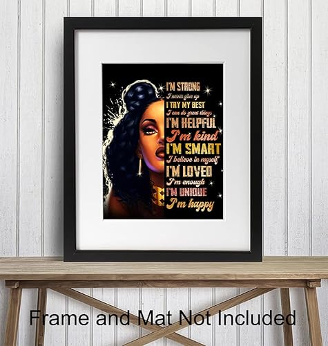Miniatura 3 de Empowered Black Women Afro American Wall Art - Citas motivacionales positivas inspiradoras - Decoración del hogar con afirmaciones positivas "I Am