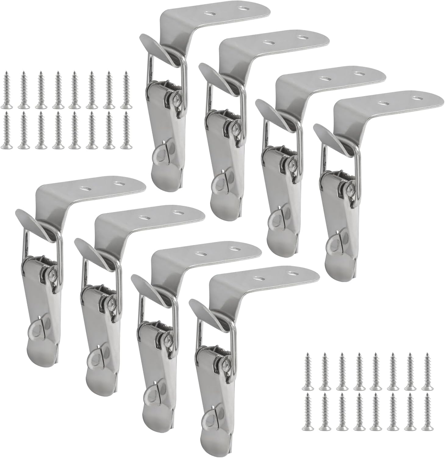 90 Degree Tool Box Hood Locks Latches with Lock Button - Heavy Duty Stainless Steel Cabinet Latch Toggle Catch for Boxes, Cabinets, Drawers & Trunks (8 Sets, Includes Mounting Screws)
