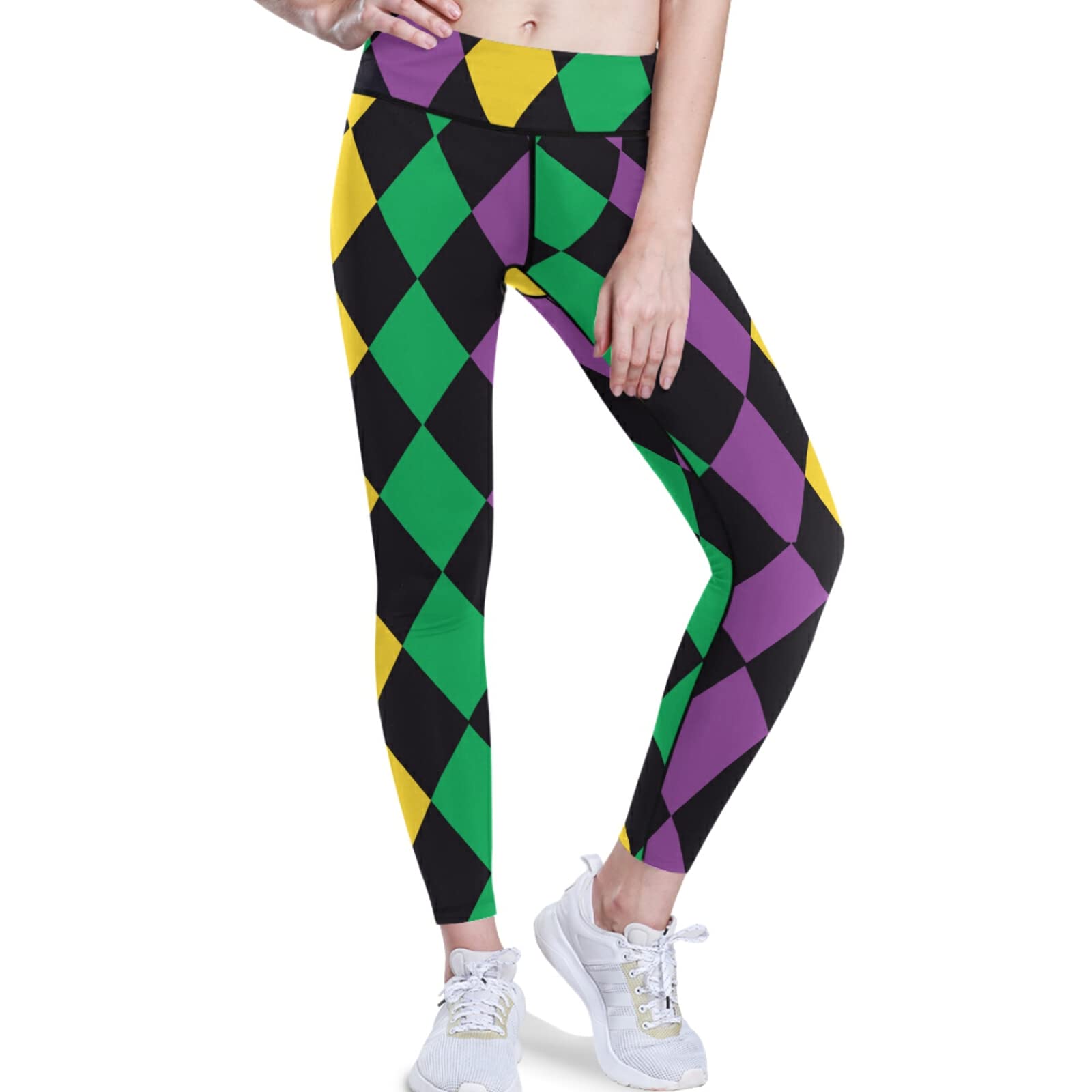 visesunny High Waist Yoga Pants with Pockets Mardi Gras Tummy Control Workout Running Yoga Leggings for Women