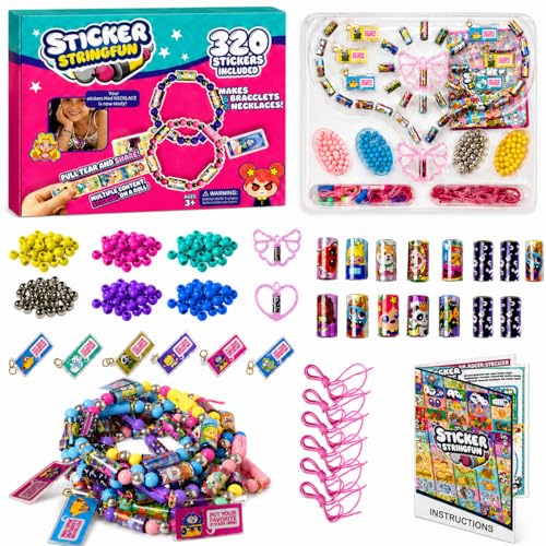 Semboh Sticky Roll Bracelet Kit 320 Mini Stickers Wearable & Shareable Sticker Bracelet Kids Jewelry Making Set with Beads Charms & Drops Sticky Rolls Bracelet Gift for Girls 1000+ Designs