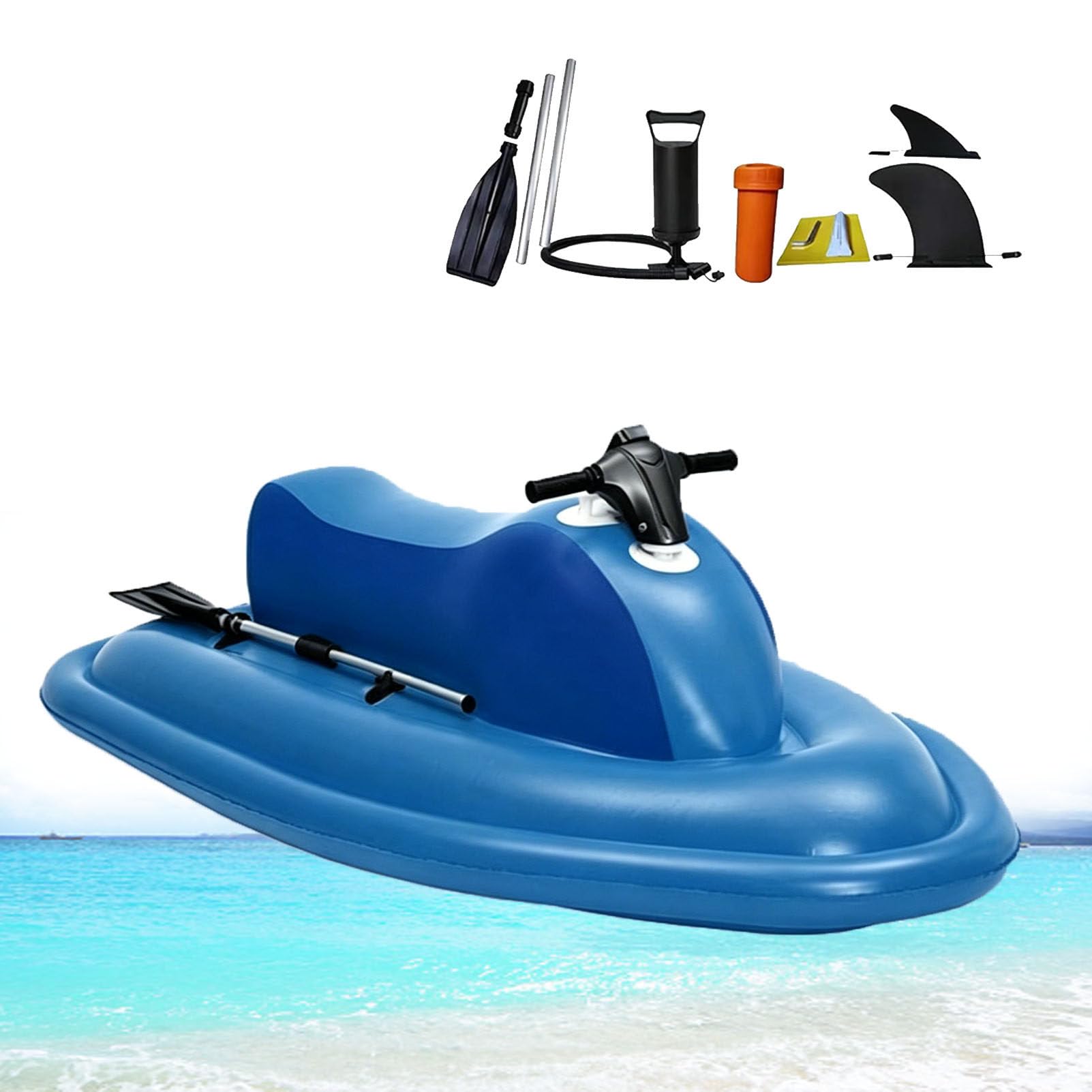 Pfps Upgraded 2-Person Inflatable Jet Boat, with 500W Motor and Dual-Fin Stabilizer, 7km/h Inflatable Foldable Motorboat for Surfing and Family Water Play Nothruster