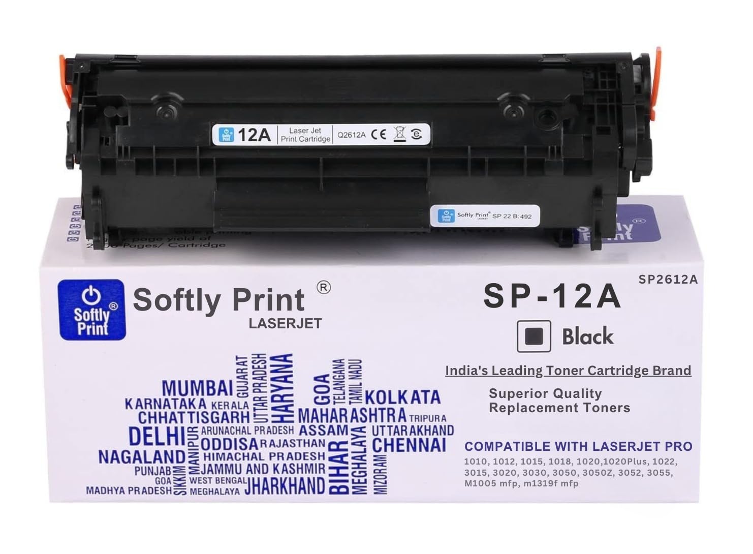 Softly Print 12A Toner Cartridge for HP 12A Q2612A High Yield Compatible for HP Laserjet M1005 MFP,1020,1010/1012/1018/1022/1022n/1022NW/3015/3020/3030/3050/3050z/3052/3055/M1319/M1319F MFP (1PCS)