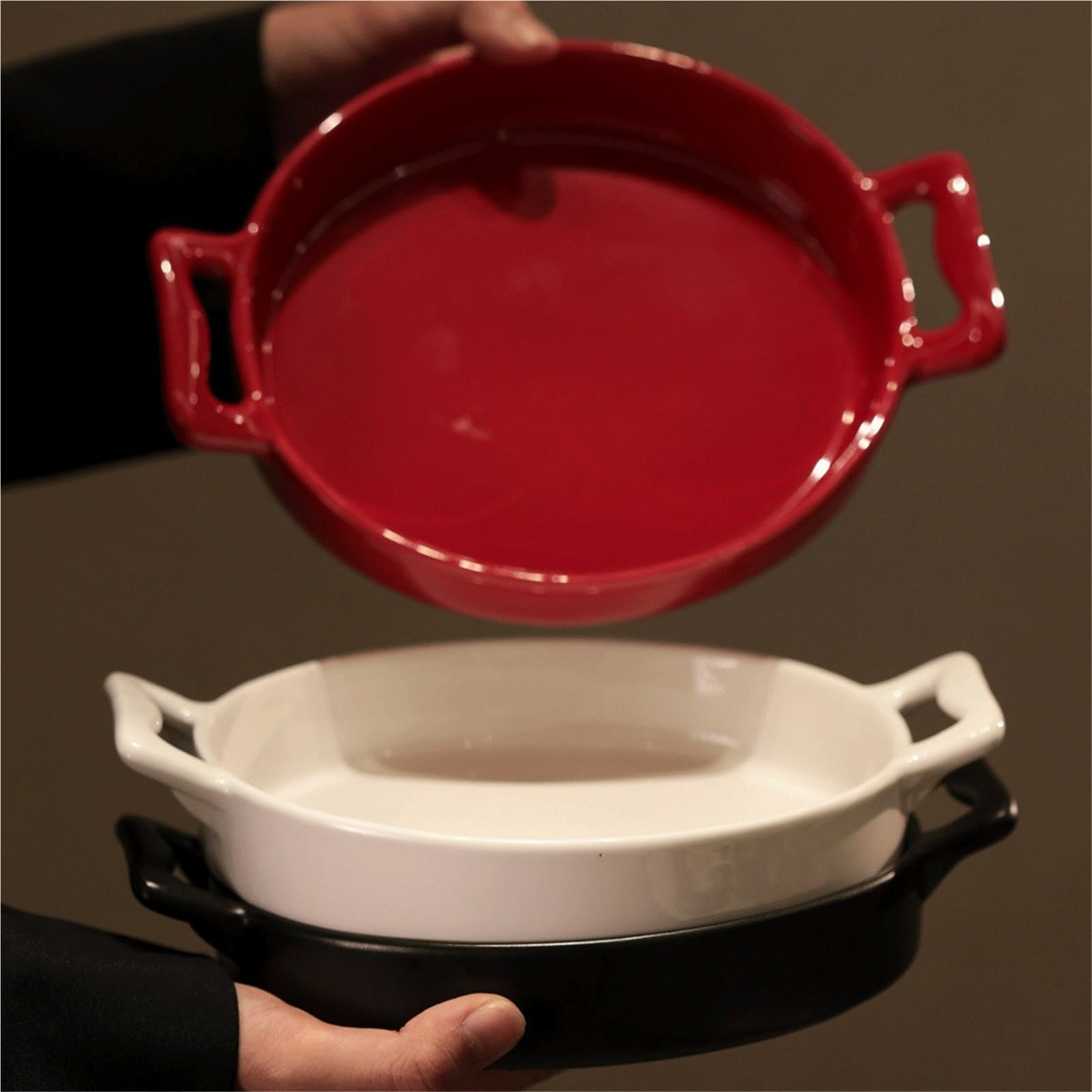 Versátil Fuente for Hornear De Cerámica Pequeña Con Dos Asas for El Hogar(Negro)