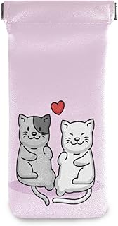 susiyo Cute Cats Mascot Love Glasses Case Portable Microfiber PU Leather Soft Sunglasses Bag Eyeglasses Pouch Holder Squeeze Top for Women Men