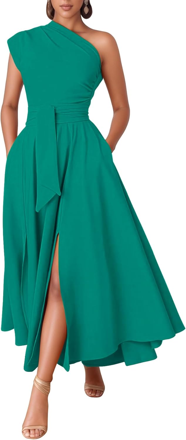 Voghtic Elegant Dresses for Women Formal One Shoulder A-Line Evening Gowns Party Cocktail Dress