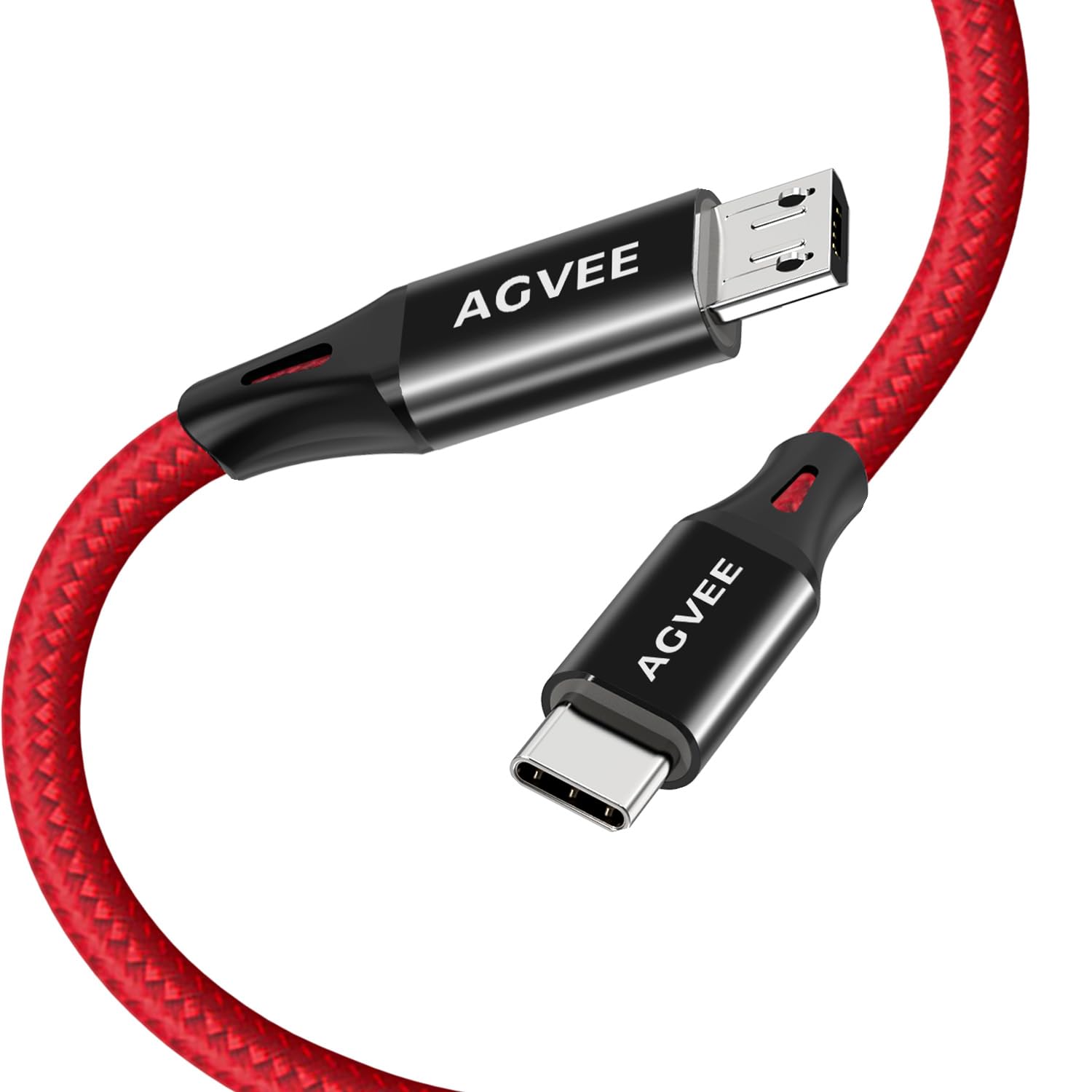 AGVEE 2 Pack 10ft USB-C OTG to Micro USB Cable, Braided Charger Data Sync Cord Charging Wire Adapter for Samsung Galaxy S7 S6, J7, J3, LG, PS4, Kindle, PS4 Xbox Controller, Android Phone, Red