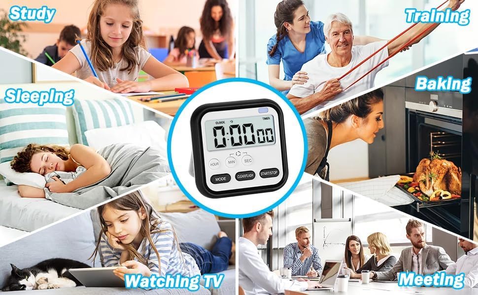 Image of Digital Alarm Clock for Students with Loud Alarm and Automatic Sensor, Time & Date Display - Table Clock for Home, Office, Bedroom, and Kitchen, Perfect for Heavy Sleepers (Black Stopwatch Timer)