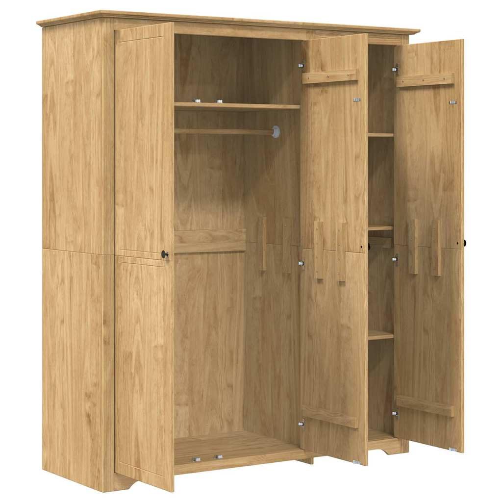 BODO Szafa na ubrania w kolorze miodowo-brązowym z materiału drewnopochodnego z 3 drzwiami, 146 x 53,5 x 173 cm, nie zajmuje dużo miejsca, do sypialni, pokoju dziecięcego i korytarza, miejsce