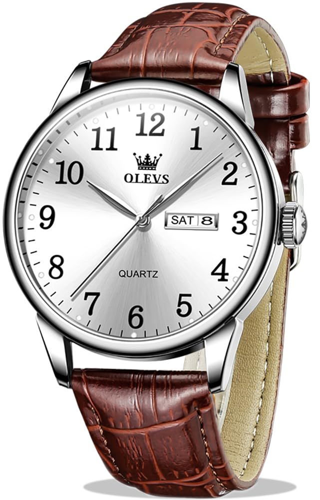 Mens Watches, Casual Leather Watches for Men Easy to Read Quartz Number Watch with Date Waterproof Blue/Black/Silver Face Men's Wrist Watches…