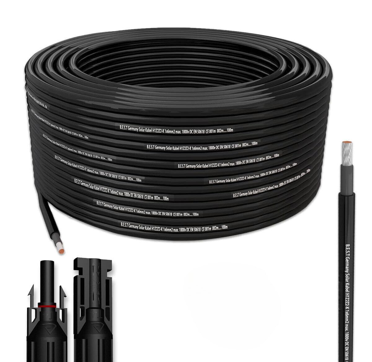 Solarkabel Solarleitung 25m 4mm² Photovoltaik PV Kabel + 10 Stecker Schwarz