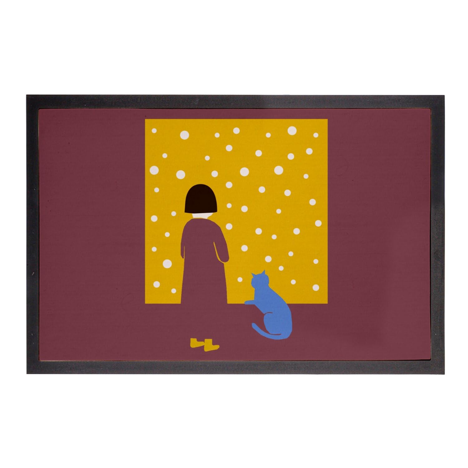 Paillasson rouge 75x50cm avec illustration petite fille et chat bleu
