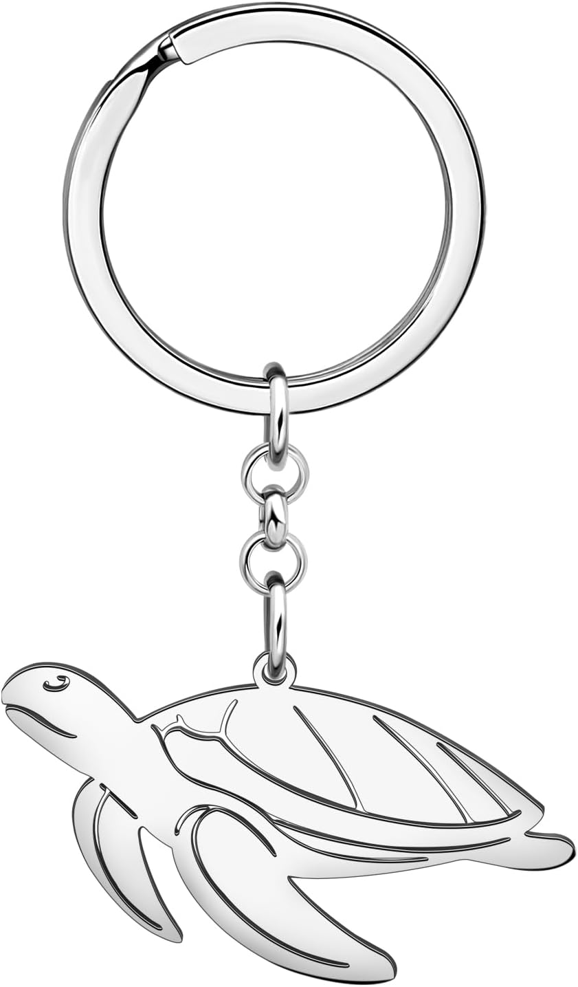 Stainless Steel Sea Turtle Keychain Hawaiian Beach Ocean Animals Car Keys Keyring for Women Wallet Charms Gifts