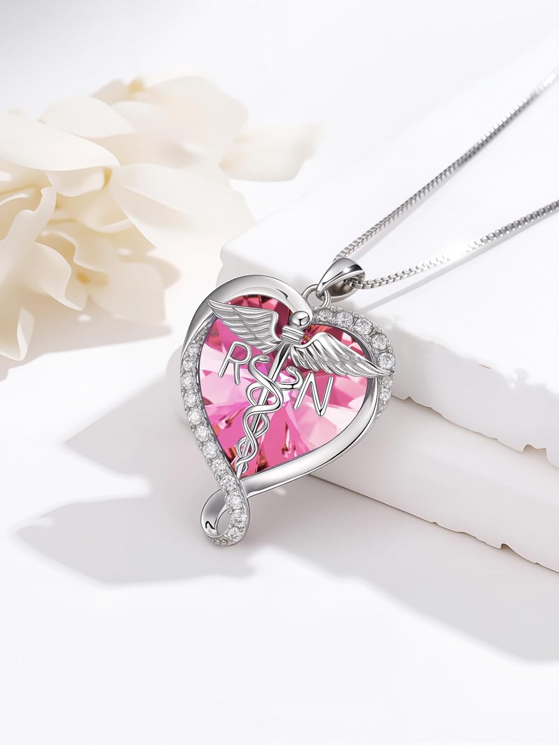 JKR Valentines Day Gifts for Nurses Sterling Silver Caduceus Nurse Necklace Doctor Nursing Themed Pendant with Birthstone RN Medical Jewelry Nurse Week Gifts for Women Mom Wife Student Birthday Graduation - Image 5