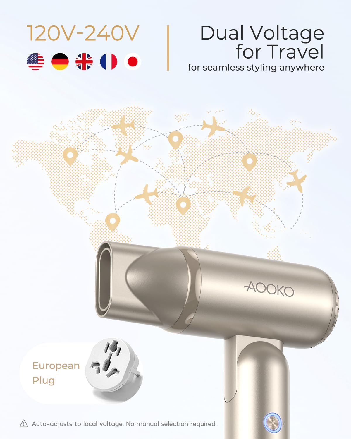 Dual Voltage Travel Hair Dryer, Foldable Mini Blow Dryer, 110,000 RPM