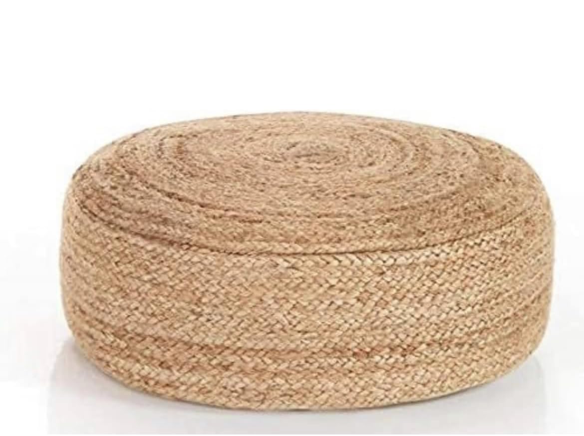 Round Jute Floor Ottoman Pouf, Natural Woven, Boho Style-image-20