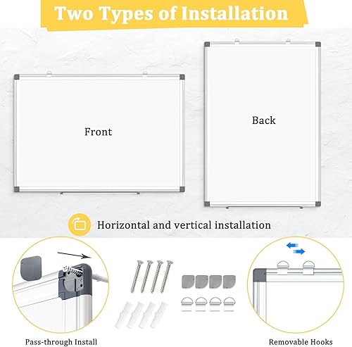 Miniatura 10 de Pizarra blanca magnética de doble cara, pizarra de borrado en seco de 30 x 20 pulgadas, marco de aluminio para pared, tablero blanco de montaje para