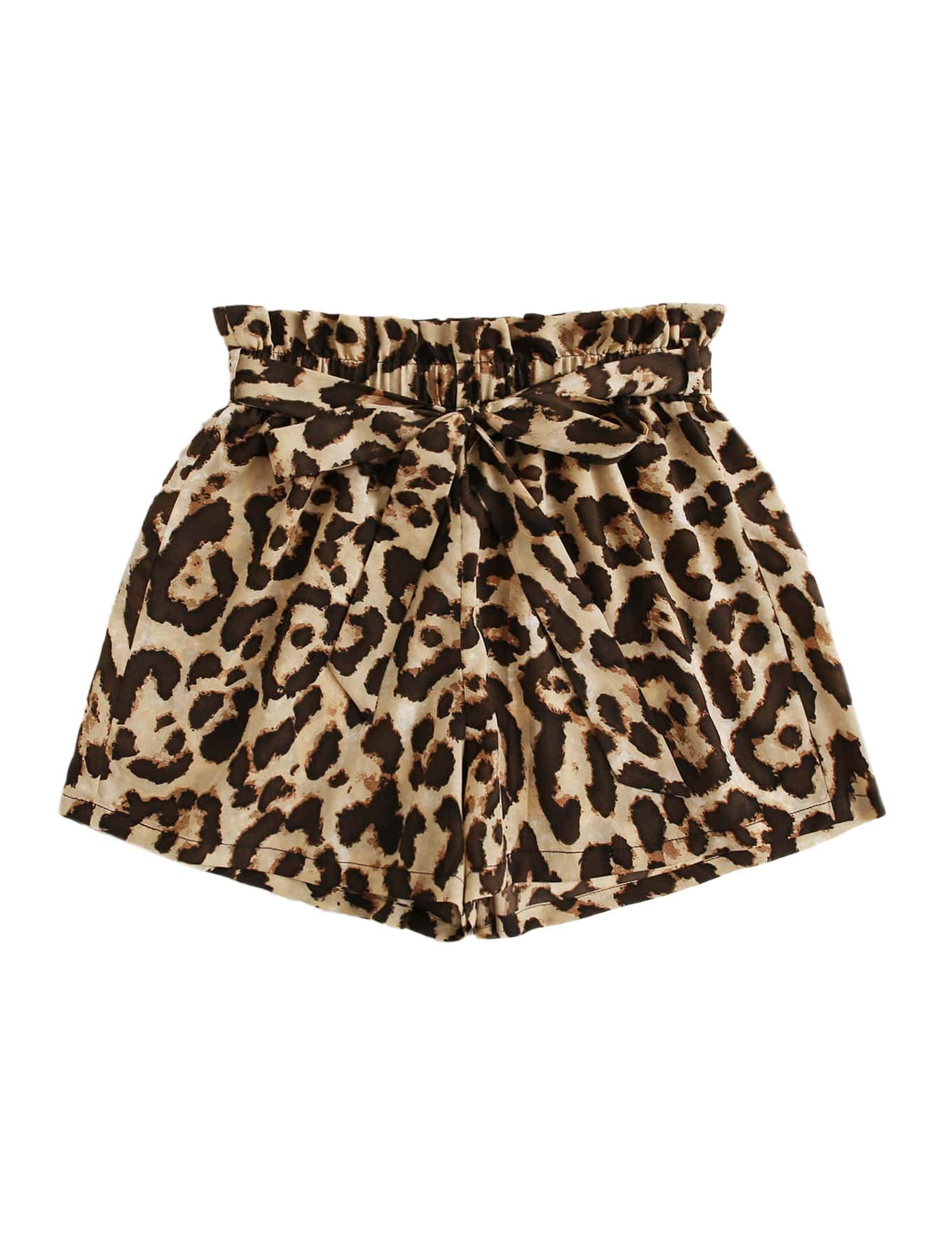 Floerns Women's Tie Bow Floral Print Summer Beach Elastic Shorts Leopard M