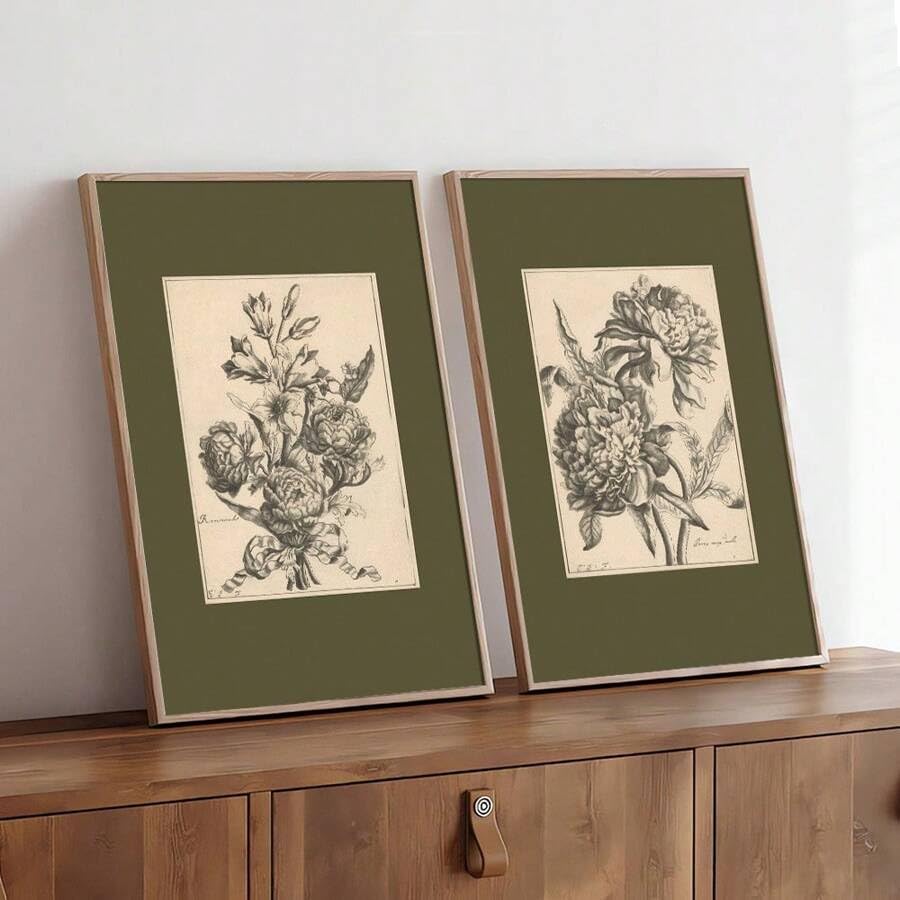 Impression sur toile vintage fleur verte décoration murale chambre