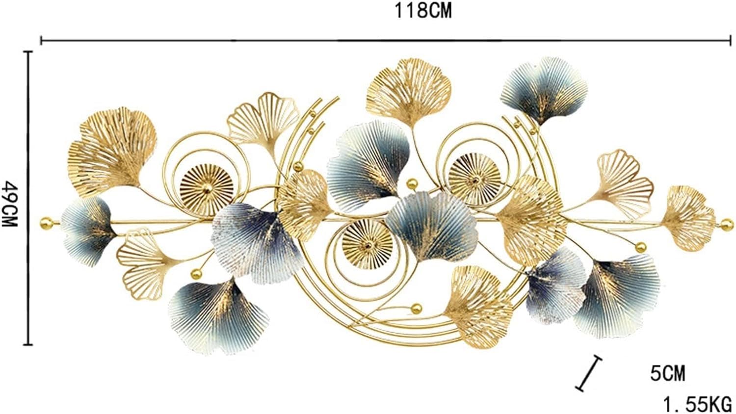 3D Ginkgo Leaf Metal Decorazione della Parete - Scultura in Ferro battuto con Finitura in difficoltà per Soggiorno Camera da Letto Home Art Moderno Stile Industriale