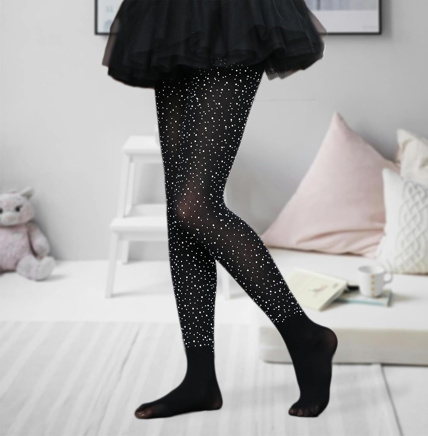 Girls Sparkle Rhinestone Tights Ultra-Soft Footed Dance Stockings Cospaly Accessories - Image 3
