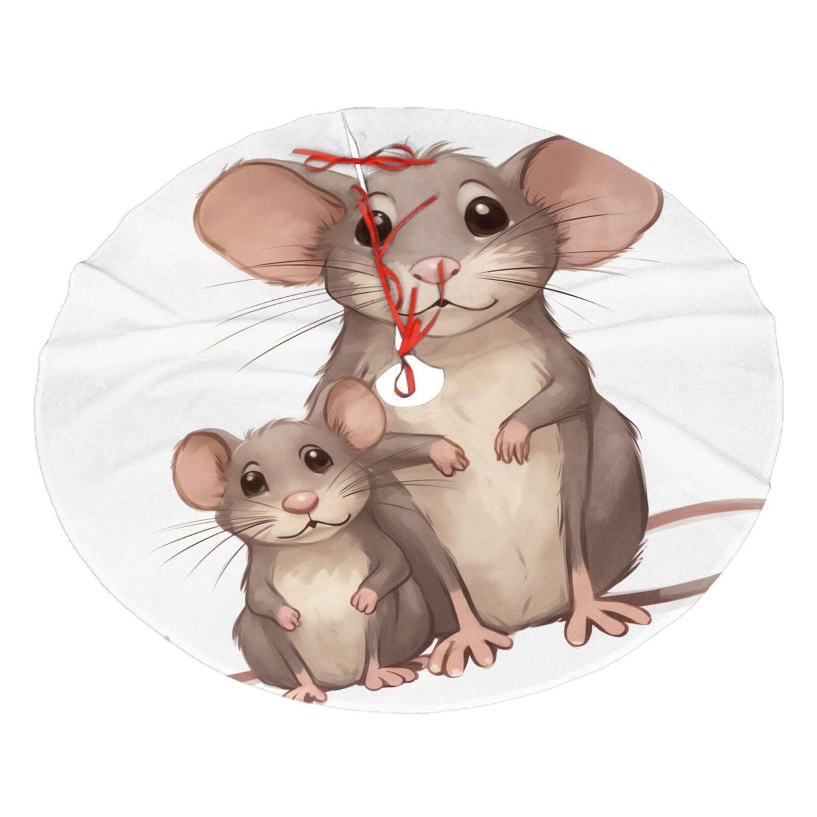 Mother and Child Rats Christmas Tree Skirt 48",Soft Plush Xmas Tree Mat Christmas Tree Oranment for Merry Christmas Party Holiday Indoor Outdoor Decorations