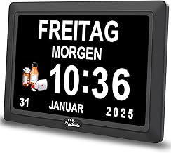 WallarGe Digital Dementia Watch Large Display for Seniors, Plug in Electric Date Day of the Week Calendar Clock 20 Reminders 3 Ringtones 10 Levels Volume Auto DST (7 Inches, Black)