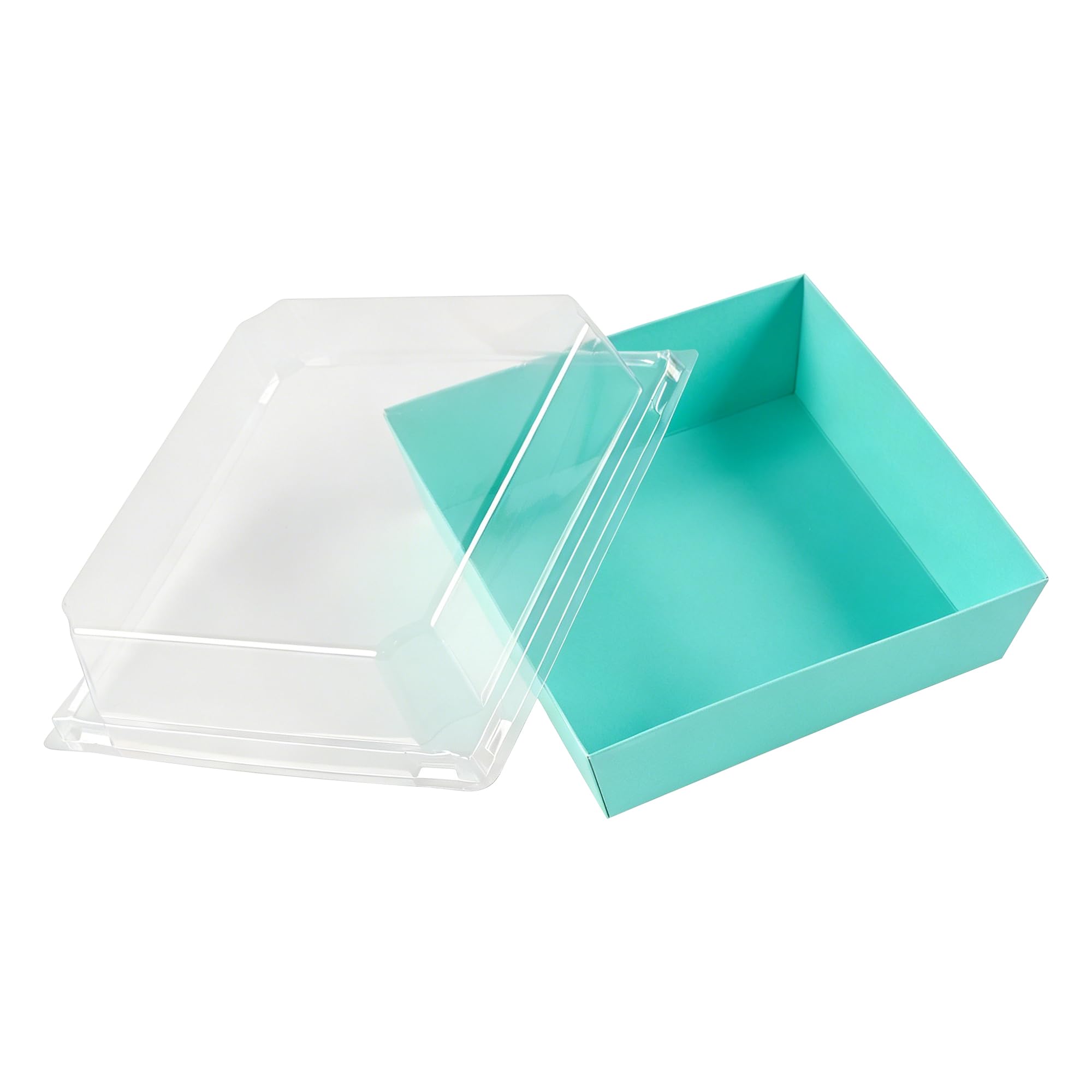 100 scatole quadrate per torte, 13,5 x 12,5 x 6 cm, in carta kraft, con coperchi trasparenti in plastica, scatole per dessert, cupcake, panini, biscotti