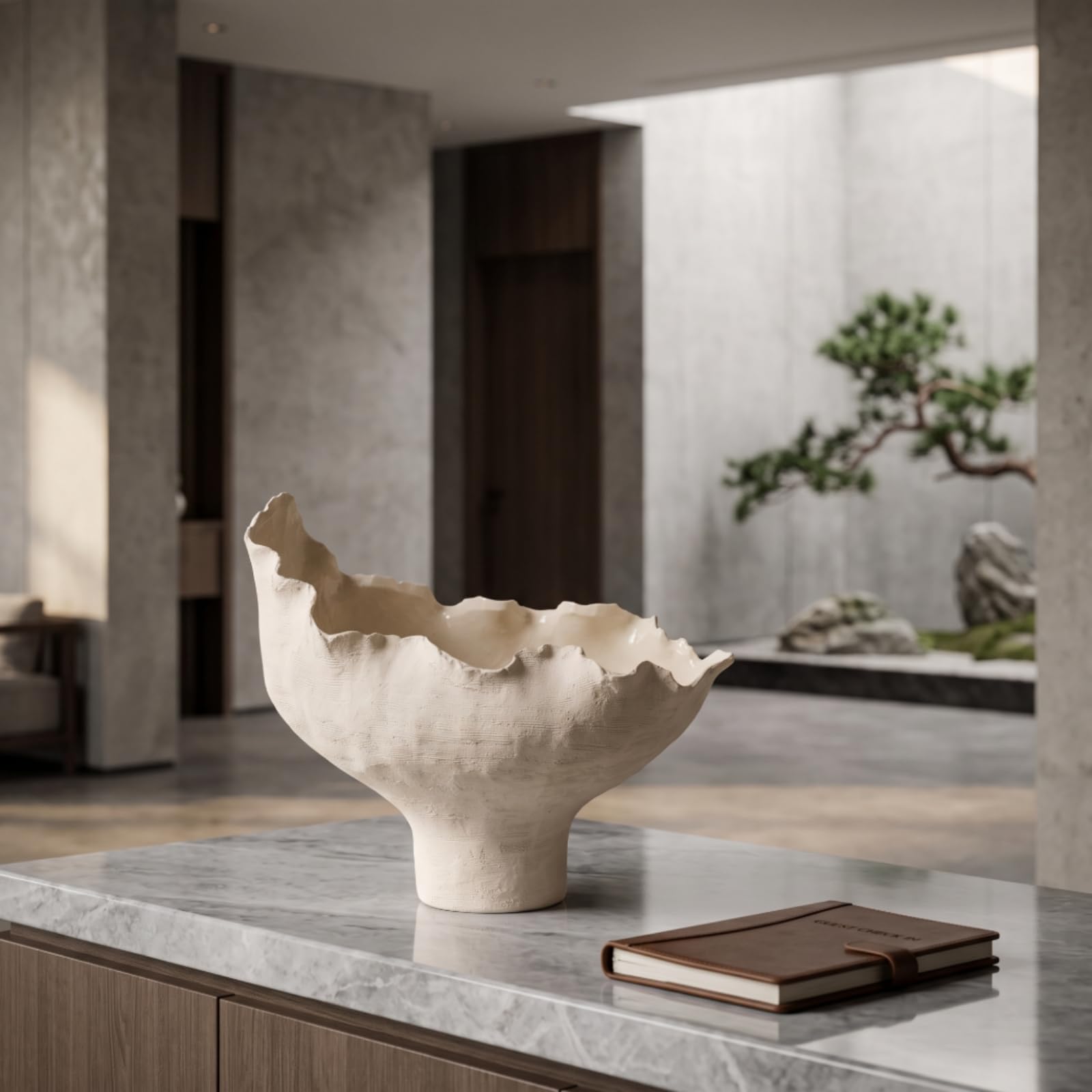 MagiDeal Jarrón de Cerámica Florero Escultural Vaso Decorativo Centro de Mesa Barro con Pátina Artesanal y Acabado Mate Que, Beige, D款, 34.5 34.5 H46.5cm