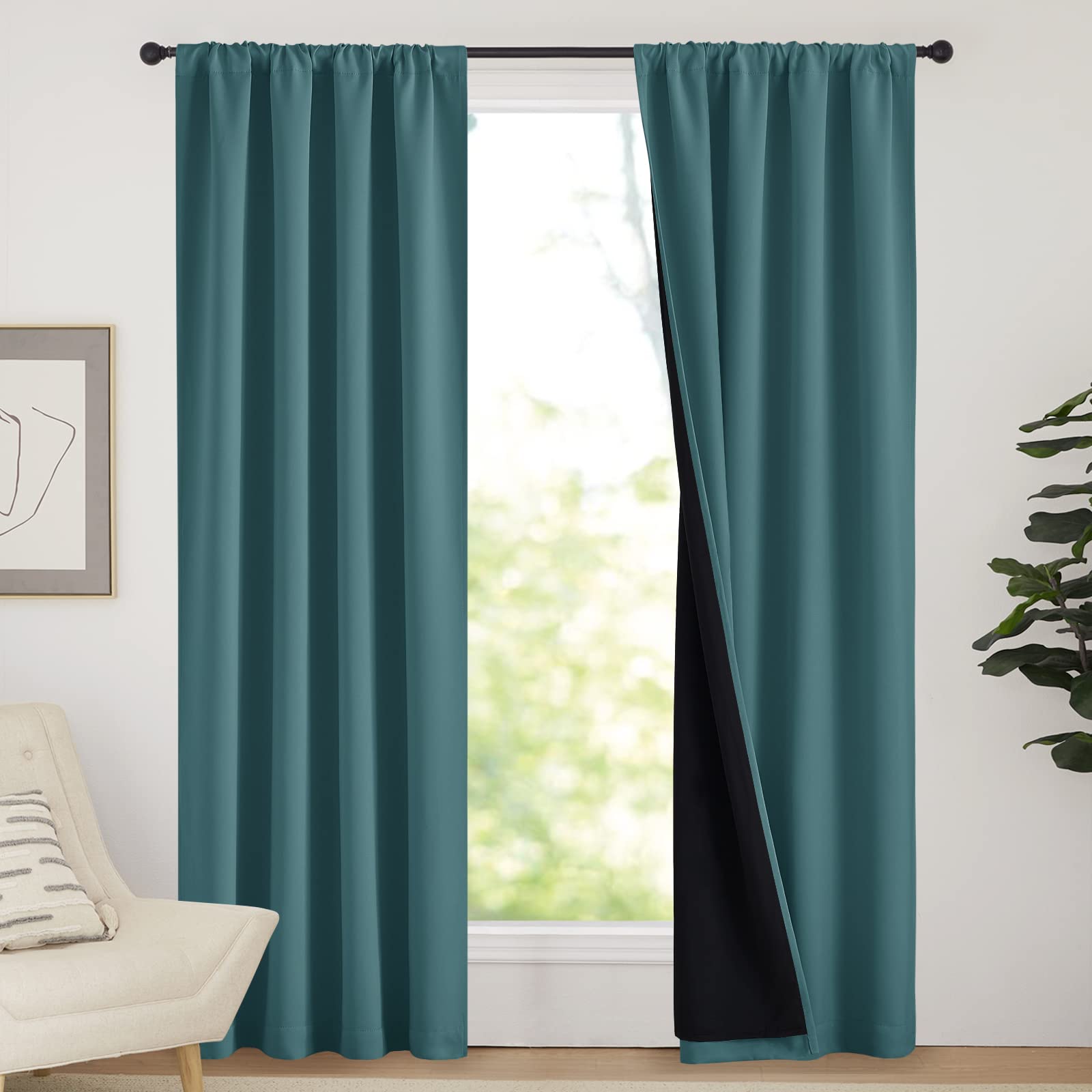 NICETOWN Complete 100% Blackout Curtain Set, Thermal Insulated & Energy Efficiency Window Draperies for Guest Room, Full Shading Panels for Shift
